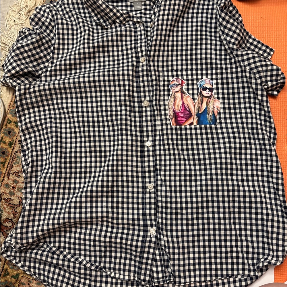 Aerie Black and White Checkered Button Down Shirt